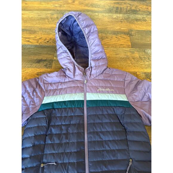 NWOT Women’s EDDIE BAUER Microlight Hooded 650 Fill Colorblock Jacket (S) - Picture 2 of 7